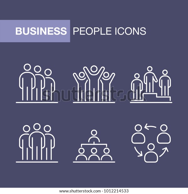 Business\
people icons set simple line flat\
illustration.