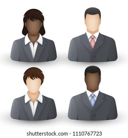 Business people icons. Team or group of men and women in business suits and white shirts. Vector illustration on white background