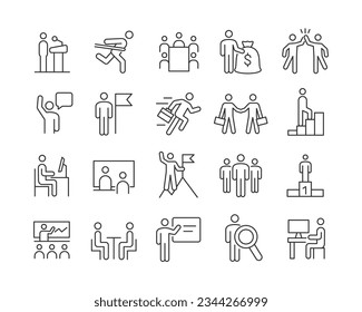 Business People Icons - Vector Line. Editable Stroke.