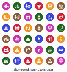 Business People Icons. White Flat Design In Circle. Vector Illustration. 