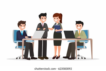 Business people illustration. Cartoon flat design businessmen and businesswomen characters.  Office teamwork concept. Isolated. Vector