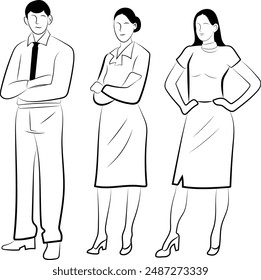 Business people illustration, Isolated succesful bussiness team, Hand drawn in thin line style