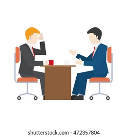 Business People Illustration. Two Business Man Talking To Each Other.