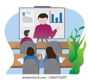 Business people illustrations, Collection of scenes with men and women taking part in business activities.