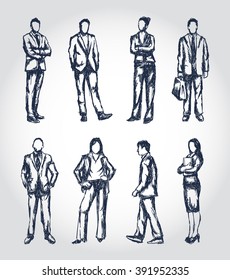Business people illustrations in a sketchy pen drawn style