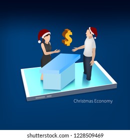 Business people improve Christmas performance illustration. 