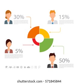 Business people infographic with circle chart ratio. Business woman and business man character.