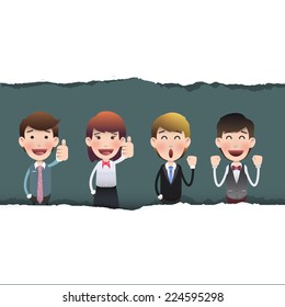 Business people inside hole paper