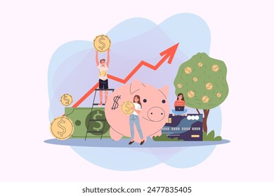 Business people investing into high potential project vector illustration. People taking online credit. Modern mobile transaction and online banking technology, venture capital and financing