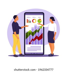 Business people investing into innovation with high potential. Successful investors or entrepreneur. Trading, financial consulting, investment and savings. Vector illustration. Flat.