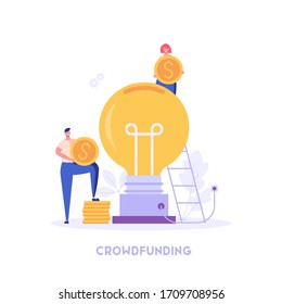 Business people investing money in big idea. Sponsorship for the project. Concept of startup, sponsoring, crowdfunding. Vector illustration for UI, web banner, mobile app