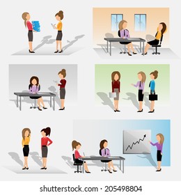 Business People - Isolated On Gray Background - Vector Illustration, Graphic Design Editable For Your Design. Team Working In Office