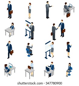 Business people isometric set with males and females in office suits isolated vector illustration