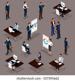 Business people isometric set of men and women in the office business suits isolated vector illustration.