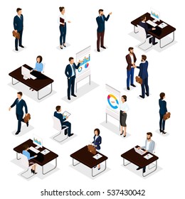 Business people isometric set of men and women in the office business suits isolated on a white background. Vector illustration.