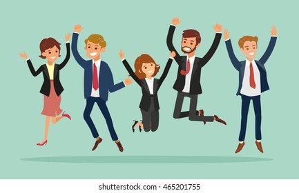 business people jumping celebrating success vector cartoon illustration