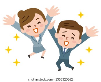 Business people jumping celebrating victory.