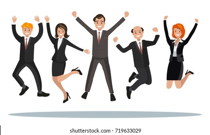 Business people are jumping, celebrating the victory.