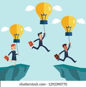 Business people jumping over cliff gap. Concept of business risk and success. Business competition vector illustration