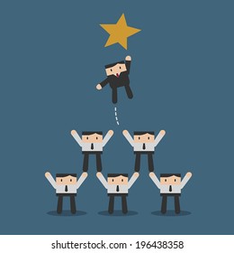 Business people jumping to the star, Teamwork concept, Flat design cartoon vector EPS10