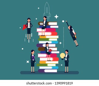 Business people knowledge and education. Vector illustration business education concept, Flat character reading book and tablet 