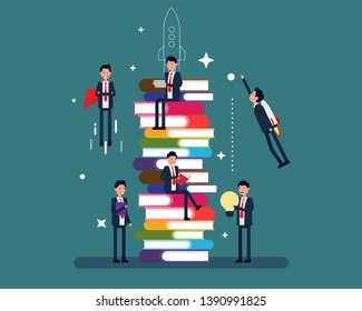 Business people knowledge and education. Vector illustration business education concept, Flat character reading book and tablet 