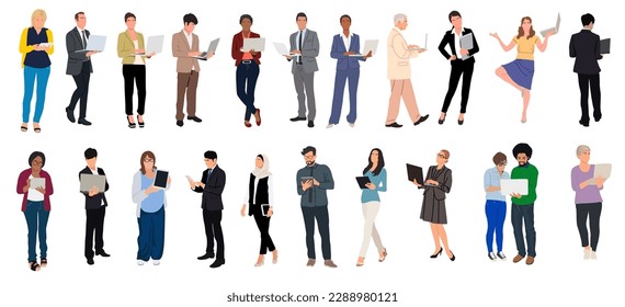 Business people with laptop, digital tablet vector