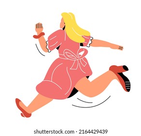 Business people late. Young girl in dress runs to workplace. irresponsible employee and inefficient time management. Poor planning and scheduling of day, lazy person. Cartoon flat vector illustration