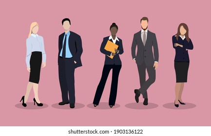 Business people are led by a leader. Vector illustration. Business characters set. International business team, beautiful business women and men businessmen, group of office workers in flat style