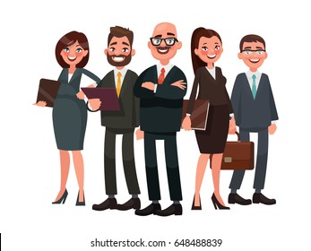 Business people are led by a leader. Vector illustration in cartoon style