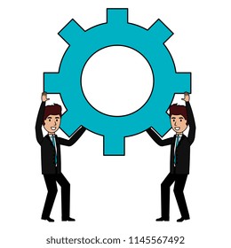 business people lifting gear characters