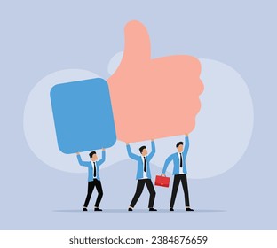 Business people lifting a huge thumb up 2D flat vector concept for banner, website, illustration, landing page, flyer, etc