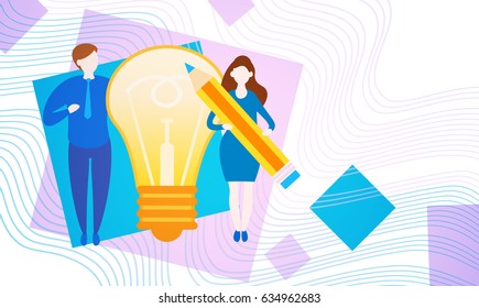 Business People With Light Bulb New Creative Idea Innovation Vector Illustration