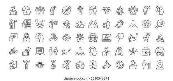 Business People Line Editable Icons set. Vector illustration in modern thin line style of business related icons: research, meeting, business communication, male and female avatars, team structure.