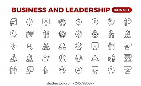 Business people line icons collection. Teamwork, goal, education, skills, career icons. UI icon set. Thin outline pack.management, administration, supervision, leadership, business. Outline icon set.