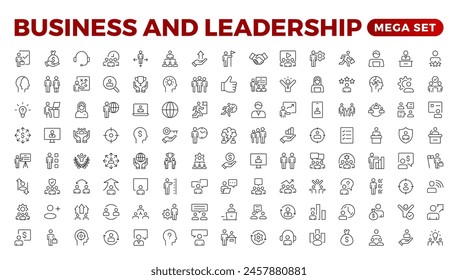 Business people line icons collection. Teamwork, goal, education, skills, career icons. UI icon set. Thin outline pack.management, administration, supervision, leadership, business. Outline icon set.