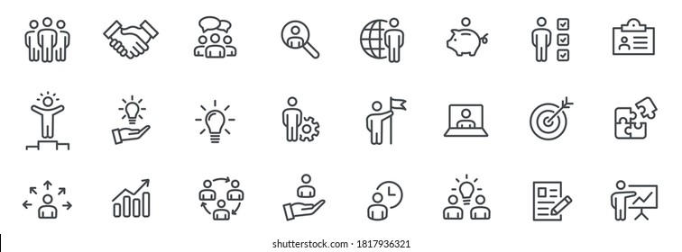 Business people line icons set. Team work. Outline icons collection - stock vector.