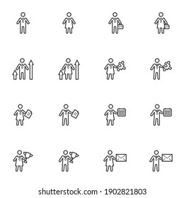 Business people line icons set, outline vector symbol collection, linear style pictogram pack. Signs, logo illustration. Set includes icons as businessman with briefcase, businesswoman, solution