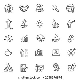 Business people line icons set. Team work. Outline icons collection - stock vector.