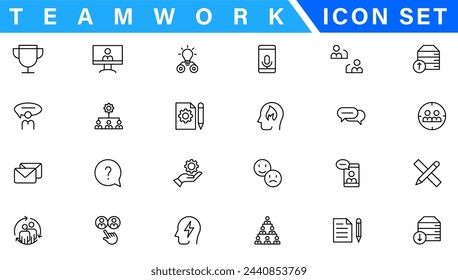 Business people line icons set. Businessman outline icons collection. Teamwork, human resources, meeting, partnership, meeting, work group, success, resume - stock vecto