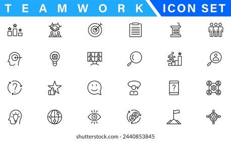 Business people line icons set. Businessman outline icons collection. Teamwork, human resources, meeting, partnership, meeting, work group, success, resume - stock vecto