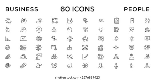 Business people line icons set. Teamwork, human resources, meeting, partnership, workgroup, success, leadership icon