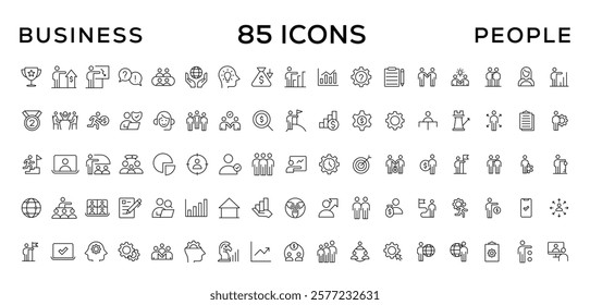 Business people line icons set. Teamwork, human resources, meeting, partnership, workgroup, success, leadership icon