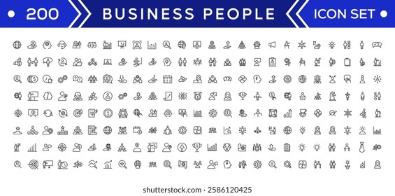 Business people line icons set. Teamwork, human resources, meeting, partnership, workgroup, success, leadership icon