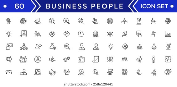 Business people line icons set. Teamwork, human resources, meeting, partnership, workgroup, success, leadership icon