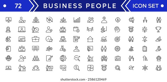Business people line icons set. Teamwork, human resources, meeting, partnership, workgroup, success, leadership icon