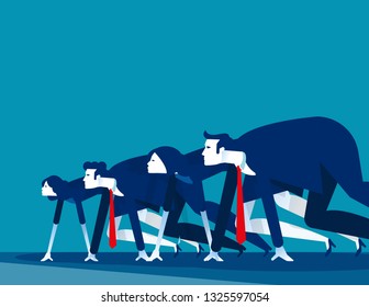 Business people lined up getting ready for race. Concept business vector illustration,  Starting line, Startup