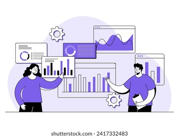 Empresarios que observan gráficos y gráficos de informes de datos empresariales, Análisis de datos empresariales, Análisis de datos empresariales, Análisis e investigación, Informes financieros e inversiones