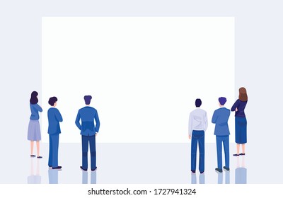 Business people looking at empty banner. Vector