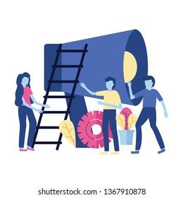 business people loudspeaker stairs